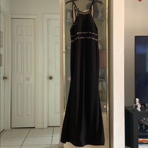 Stunning Long Black Fancy Halter Dress